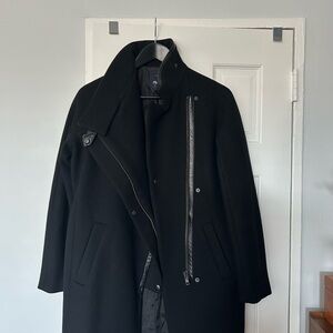 Black Wool Coat with Zipper Detail